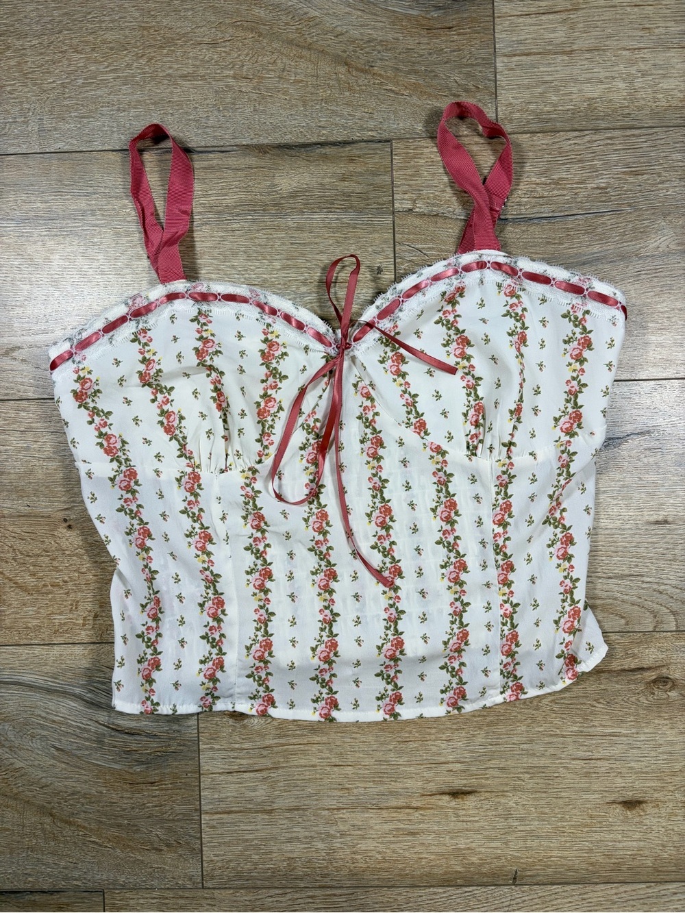 Sienna Sky White Cami with Pink Floral Stripes and Pink Ties